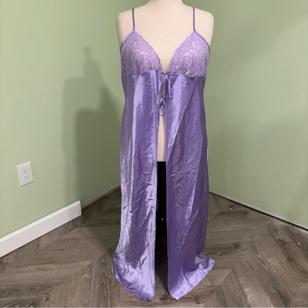 Fredericks Of Hollywood Lavender Tie Front Maxi Nightgown Lingerie Women’s Sz 2X